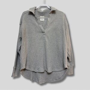 Offline by Aerie Gray Waffle Knit V-neck Oversized Sweater